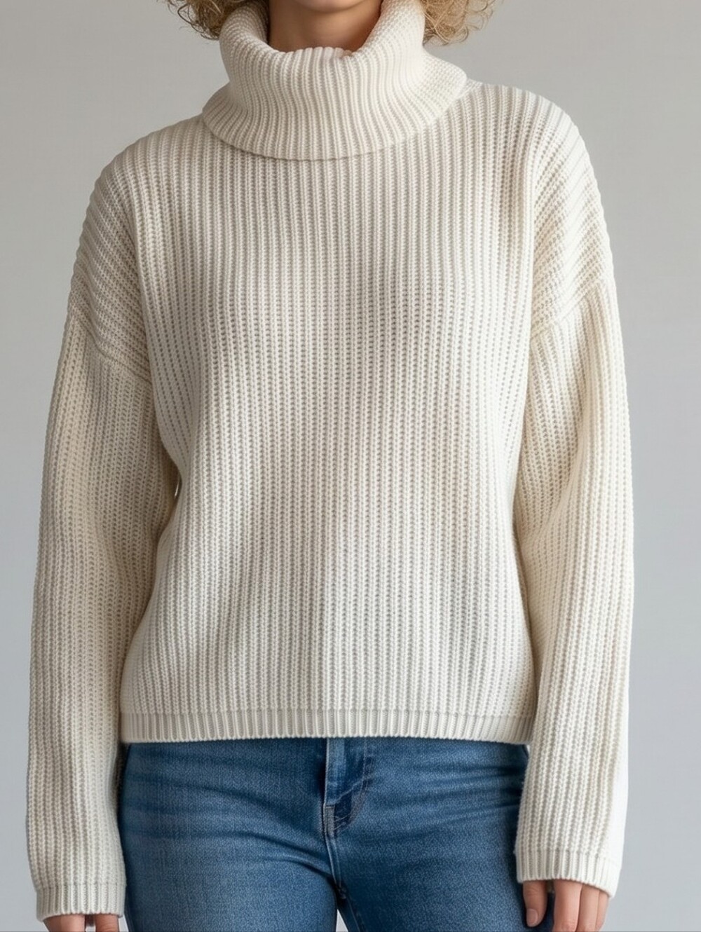 Abercrombie & Fitch Cream Ribbed Wedge Turtleneck Sweater XS